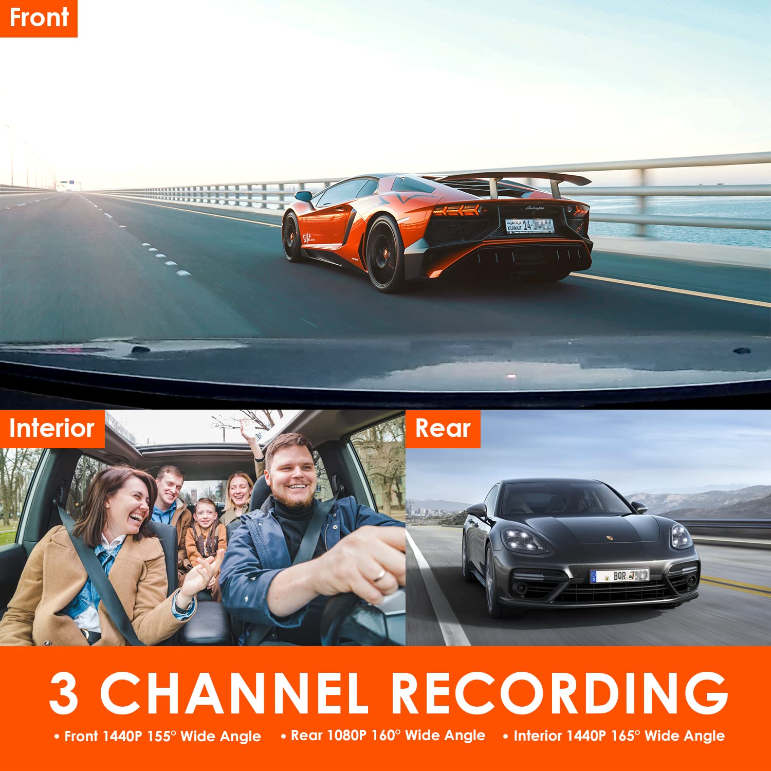 Vantrue N4 3 Channel 4K Dash Cam, 4K+1080P Front and Rear, 1440P+1440P Inside, 1440P+1440P+1080P Three Way Triple Car Camera, IR Night Vision, 24hr Parking Mode, Capacitor, Support 256GB Max