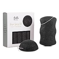 Konjac Sponge for Exfoliation and Cleansing Body and Facial Exfoliator Sponge, 2-Piece, Charcoal