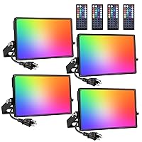 Onforu LED Flood Light Outdoor 500W Equiv, Color Changing RGB Floodlight with Remote, Stage Lighting Uplights for Events, IP66 Uplighting Outdoor Spotlight Floor Landscape Light for Party 4 Pack
