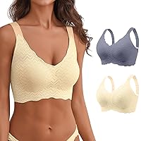 Bras for Women No Underwire 2 Pack Padded Seamless Bra Wireless Full Coverage Bra Comfortable Wire Free Bralette