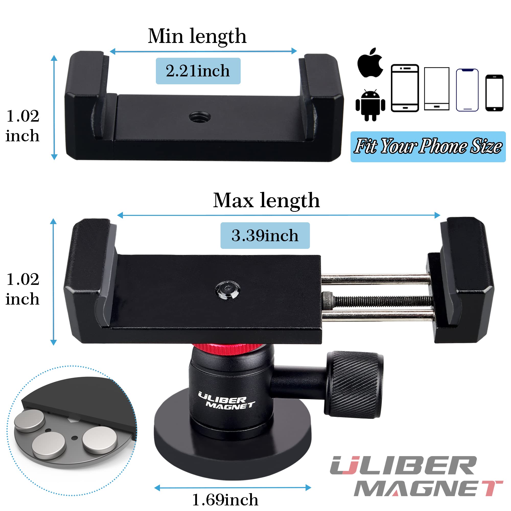 ULIBERMAGNET Magnetic Phone Mount,Magnetic Phone Holder for Car,Gym,Strong Rubber Magnet Mobile Phone Cradles Compatible with Smartphone for Car,Truck,Jeep,Refrigerator,Boats,Motorcycles