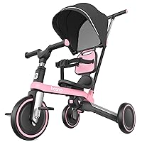 Toddler Bike, 5 in 1 Tricycles for 1-3 Year Old, Balance Bike with Removable Pedal & Backrest, Kids Tricycle with Parent Steering Push Handle, Birthday Gift for Kids and Toddlers