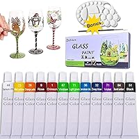 Lasten Stained Glass Paint with Palette, Glass Painting Kit for Kids to Arts on Transparent Wine Glasses, Light Bulbs, Porcelain, Windows and Ceramics12Col x 12Ml(0.4 Fl oz)