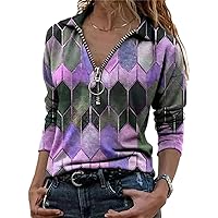 Andongnywell Women Tops Long Sleeve V-Neck Color Block T-Shirt Plaid Print Casual Soft Tee Tunic Blouse Tunics