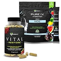KaraMD Pure I.V. + Vital Restore - Special Bundle - Variety Flavor Hydration Packets (16 Sticks) & Powerful Supplement for Leaky Gut (90 Capsules) - Boost Energy & Physical Performance