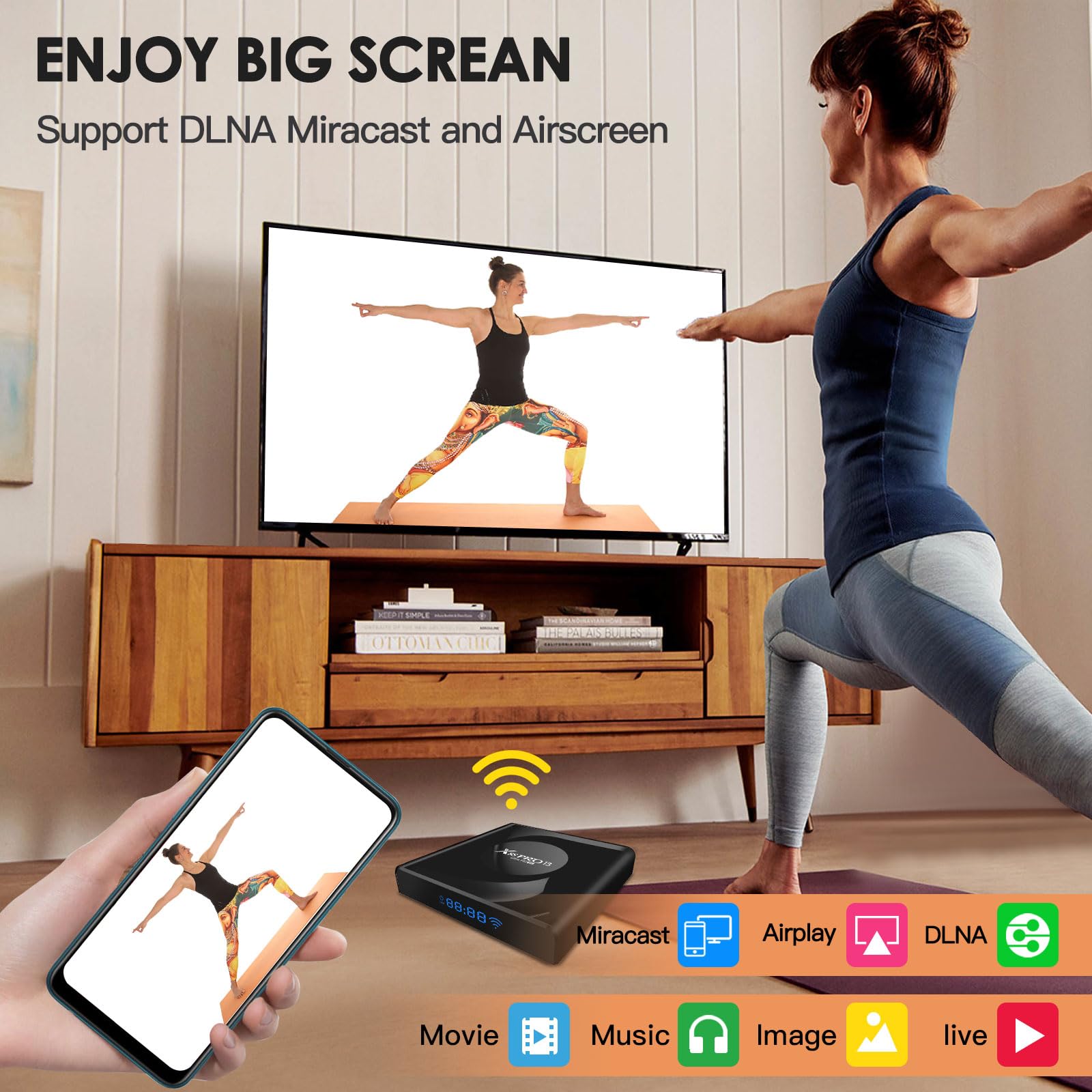 Upvivi TV Box Android 13.0 4GB 32GB Built-in RK3528 Quadcore 64bit with 5G WiFi6 Bluetooth5.0 USB3.0,Android TV Box Supports 4K8K HDR 3D H.265 Android Box with Wireless Mini Backlight Keyboard