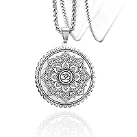 Lotus Flower Necklace for Men Women Om Ohm Symbol Yoga Buddhist Pendant Stainless Steel Vintage Mandala Pendant Necklace Spiritual Jewelry Gift (Sliver/Lotus)