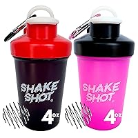 2.0 Combo - Black/Red + Pink/Black - 4oz Mini Shaker Bottle for Pre Workout, Creatine, & Small Scoop Supplements (Not for Protein) Carabiner & Shaker Ball Included