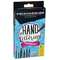 Prismacolor Premier Beginner Hand Lettering Set with Illustration Markers, Art Markers, Pencils, Eraser and Tips Pamphlet, 8 Count