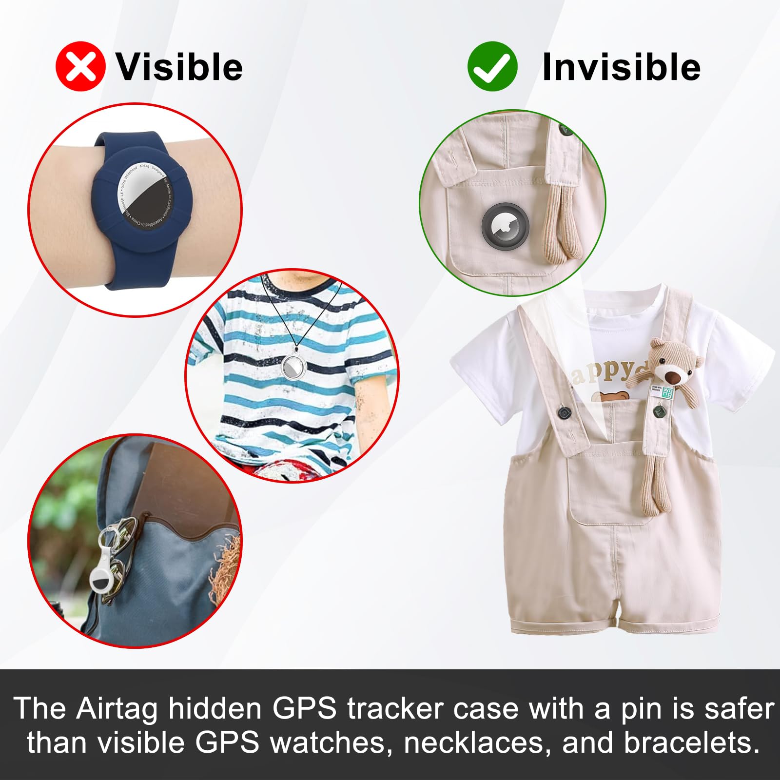 Apple Airtag Holder for Kids Hidden-2 Pack GPS Tracker Case,The Hidden Air Tags with pin is,sutable for Children, Elderly, Backpack,Luggage.(Upgraded Version)