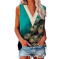 Womens Summer Tops Fashion Tank Tops Summer Tops For Women 2023 Trendy Causal Print Tops Loose Fit Tie Dye Lace