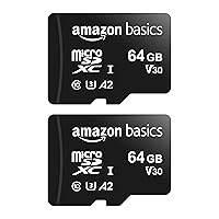 Amazon Basics Micro SDXC Memory Card with Full Size Adapter, A2, U3, Read Speed up to 100 MB/s, 64GB (2pack), Black