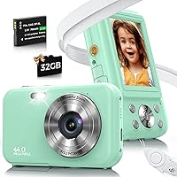 Digital Camera, FHD 1080P 44MP Kids Camera for Photography with 32GB Card, 16X Zoom Point and Shoot Digital Camera with Fill Light, Anti-Shake Compact Small Camera for Teens Boys Girls (Green)