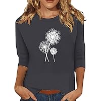 Summer Tops for Women 2024 3/4 Sleeve Crewneck Shirts Floral Print Tees Cute Graphic Tunics