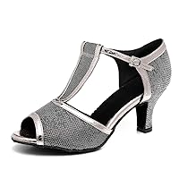 Minishion Women's Peep Toe Glitter T-strap Professional Dance Sandals Fashion Wedding Shoes