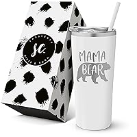 Mama Bear Mug - Vacuum Insulated Stainless Steel Mama Bear Tumbler with Lid and Straw - Mama Birthday Cup - Mama to Be - Mother's Day - New Mom - Mom Gift - Best Mom Present - Mama Travel Tumbler
