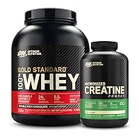 100% Gold Standard Whey Protein Powder: Double Rich Chocolate (5 Pound) with Micronized Creatine Monohydrate Powder, Unflavored (120 Servings) - Bundle Pack