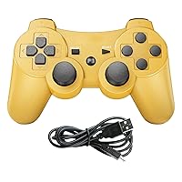 Linkshare wireless controller for ps3, double vibration bluetooth gamepad remote for playstation 3 with Charging Cord (Gold)