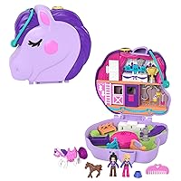Polly Pocket Compact Playset, Jumpin' Style Pony with 2 Micro Dolls & Accessories, Travel Toys with Surprise Reveals
