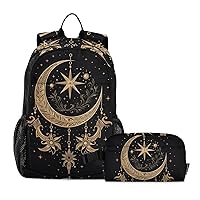 ALAZA Cresent Moon Dreamcatcher Witchy Backpack and Lunch Bag Set Back Pack Bookbag Cooler Case Kits
