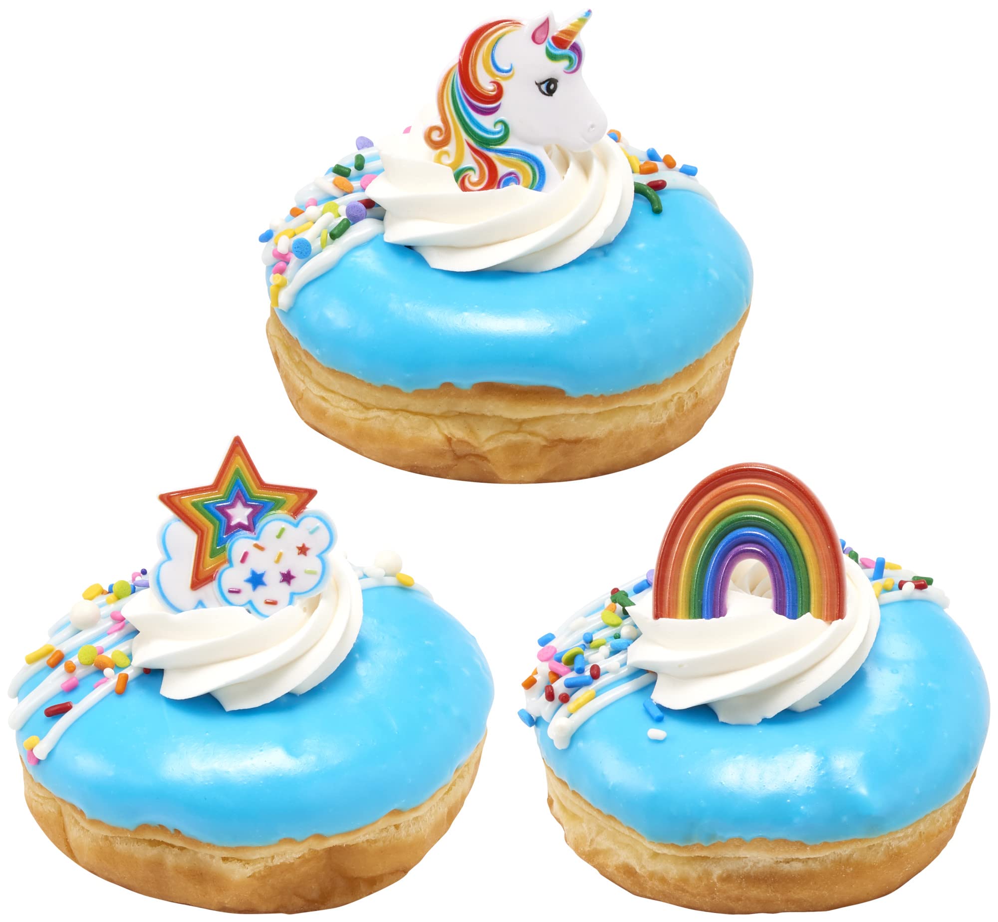 DECOPAC Rainbow Unicorn Rings, Cupcake Decorations, Magical Food Safe Cake Toppers – 24 Pack, Multicolor