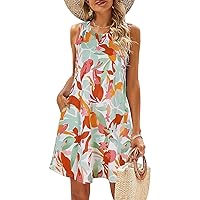 SimpleFun Summer Dresses for Women Beach Floral Tshirt Sundress Casual Pockets Boho Tank Dress
