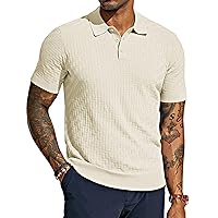 Mens Knit Polo Shirts Casual Short Sleeve Texture Golf Shirt