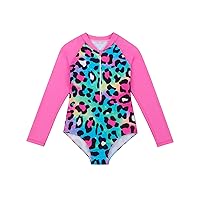 iiniim Kids Girls Long Sleeve Athletic Swimsuit Toddler Pool Party Surfing Bathing Suit Zipper Leotard