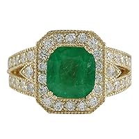 3.84 Carat Natural Green Emerald and Diamond (F-G Color, VS1-VS2 Clarity) 14K Yellow Gold Luxury Engagement Ring for Women Exclusively Handcrafted in USA