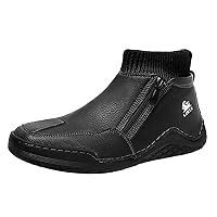 Men's Plain Toe Zip Boot Fashion Bicycle Toe Boot Hiking Boots for Men Casual Boots Mens Water-Resistant Boots (vo5-Black, 8.5)
