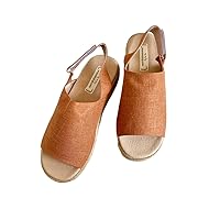 (Orange) Hemp Fabric Women's Shoes Handmade Sandals Wedges Peep Toe