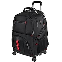 YOREPEK Rolling Backpack with Wheels, Backpack on Wheels for Adults with USB Charging Port, 17 inch Wheeled Roller Laptop Backpack for Travel Business College, Gifts for Men Women, Black