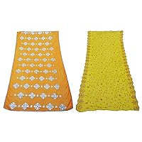 Indian Vintage Dupatta Yellow and Green Women's Georgette Chunni Embroidered DIY Recycled Fabric Pack of 2 Pcs Traditional Long Stole