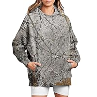 Womens Camo Hoodie Maple Leaf Print Fleece Pullover Oversized Sweatshirts Fall Clothes Casual Tops with Pocket