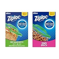 Ziploc Sandwich and Snack Bags, Storage Bags for On the Go Freshness, Grip 'n Seal Technology for Easier Grip, Open, and Close, 280 Count of Each
