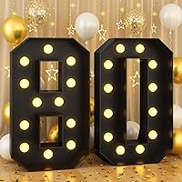 4FT Marquee Light up Numbers 80 Large Black Marquee Numbers for 80th Birthday Decorations Mosaic Numbers Frame Giant Cardboard Numbers with Light Bulbs Pre-Cut Cut-Out Foam Board DIY Anniversary Decor
