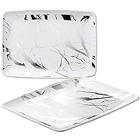 Elegant Marble Collection Rectangular Plastic Serving Trays, White/Silver - 8