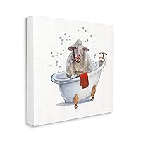 Stupell Industries Shaggy Sheep in Bubble Bath Playful Farm Animal, Designed by Donna Brooks Canvas Wall Art, 17 x 17, Red