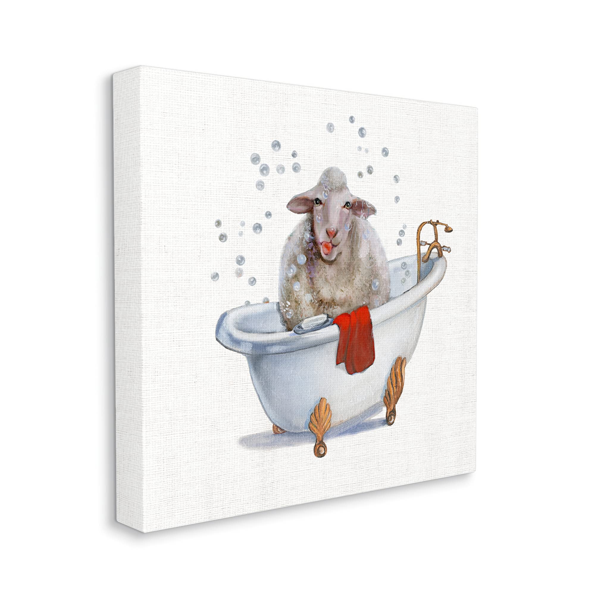 Stupell Industries Shaggy Sheep in Bubble Bath Playful Farm Animal, Designed by Donna Brooks Canvas Wall Art, 17 x 17, Red