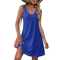 OFEEFAN Womens Summer Dresses 2024 Loose V Neck Sleeveless Sundresses Swimsuit Coverup with Pockets Floral/Plain/Eyelet