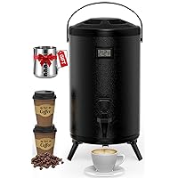 Insulated Beverage Dispenser 2.2 Gallon - 304 Stainless Steel Thermal Hot Beverage Dispenser 8 L, Hot and Cold Drink Dispenser with Spigot for Hot Water Coffee Chocolate Tea Cold Milk Cocoa, Black