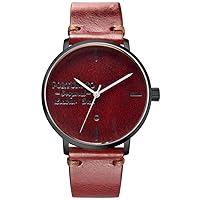 Fortunato FW008-IPB-3H-RD Men's Wristwatch, Antique Wax Dial, Red, Dial Color - Red, Leather Dial Italian Leather Easy Click Watch