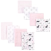 Hudson Baby Unisex Baby Cotton Flannel Burp Cloths and Receiving Blankets, 8-Piece, Linocut Woodland Girl, One Size