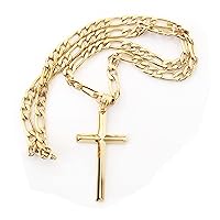14K Gold Figaro Chain Style Cross Pendant Necklace 4MM Cross Necklace Clasp for MEN, HUSBAND Thin for Charms Miami Cuban Link Diamond Cut Religious Beveled Edge