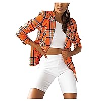 Blazer Jackets for Women, Cropped Blazer Fall White Jacket Girls Dressy Women Stripe Open Front Pockets Cardigan Formal Suit Long Sleeve Blouse Coat Plus Size Blazers Fashion (XXL, Orange-5)
