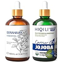HIQILI Geranium Essential Oil and Jojoba Oil, 100% Pure Natural for Diffuser - 3.38 Fl Oz