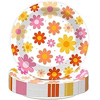 48 PCS Groovy Paper Plates 7 Inch Groovy Daisy Party Plates Daisy Flower Disposable Dinnerware Set Elegant Boho Flower Party Supplies for Birthday Baby Shower Wedding Tea Party