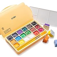 HIMI Gouache Paints set with 3 Paint Brushes, 18 Colors, 30g, Jelly Cup Design Non Toxic Paint for Canvas and Paper, Art Supplies for Professionals (YELLOW Case)