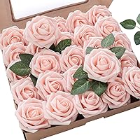 Floroom Artificial Flowers 50pcs Real Looking Blush Foam Fake Roses with Stems for DIY Wedding Bouquets Pink Bridal Shower Centerpieces Floral Arrangements Party Tables Home Decorations