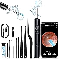 Ear Wax Removal Tool Camera, Easy and Safe Ear Cleaner, Earwax Removal Cleaning Kit with 6 Ear Pick, 10 Pcs Earwax Remover Set, 1296P HD Ear Camera Removal Tool for iOS & Android, A2.Black